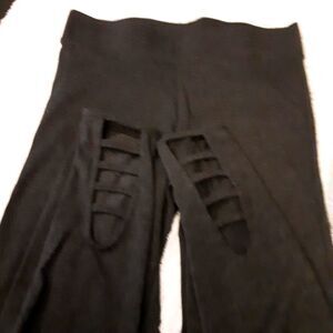 OLD NAVY High-Waist Cropped Lattice  Split Hem Women's‎ Black Leggings size M